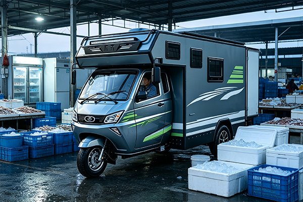 QIDI Atlas RV heavy-duty electric tricycle with backpack modular RV pod, 600W solar panels, and 3.8m² off-grid living space for slow travel and digital nomads