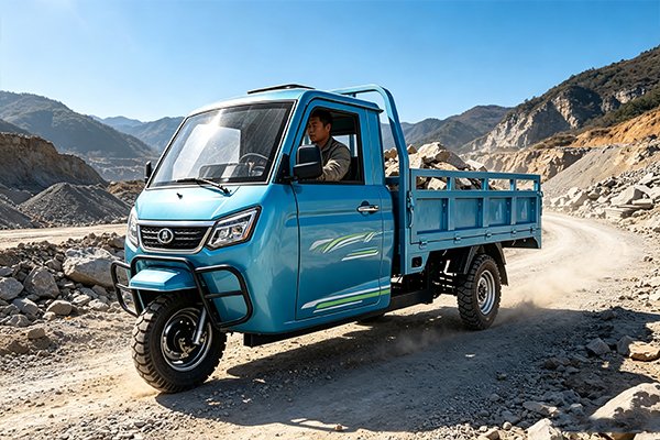 QIDI Atlas T1 high-power heavy-duty enclosed electric agricultural tricycle with 2550×1480×450mm 3.6m² cargo bed, deployed for grain hauling, fertilizer transport, and farm logistics