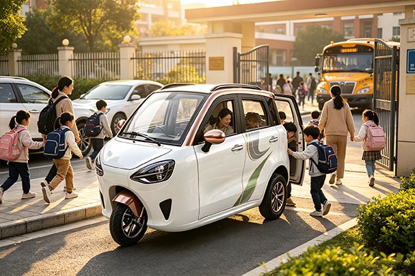 QIDI Aurora Q3 fully enclosed tech-advanced electric recreational tricycle, streamlined teardrop cabin, smart dual-gear switch, 60V 1000W motor, 90km range, for scenic tours and resort shuttles