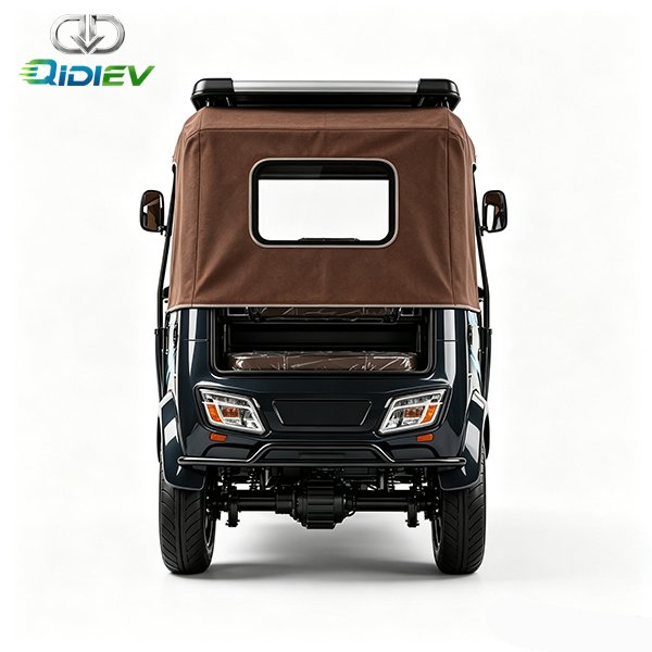 Electric-passenger-tuk-tuk-with-leather-canopy-and-luggage-rack,-2-4-person,-black