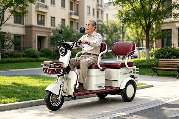 QIDI JoyRide B1 electric recreational convertible passenger tricycle with removable canopy, 500W differential motor, 60V32Ah lead-acid battery, for park tours and senior community transport