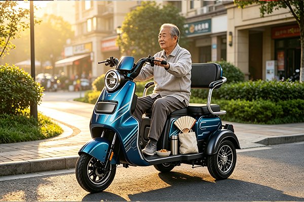QIDI JoyRide S1 single-seat electric mobility scooter with front storage basket, 350W brushless motor and 48V 20Ah lead-acid battery for senior daily errands