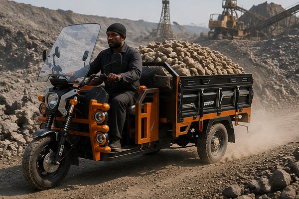 QIDI Land Cruiser G1-Pro operating at a remote mining site in Tanzania Africa, 3.5mm steel frame carrying ore and equipment on unpaved roads