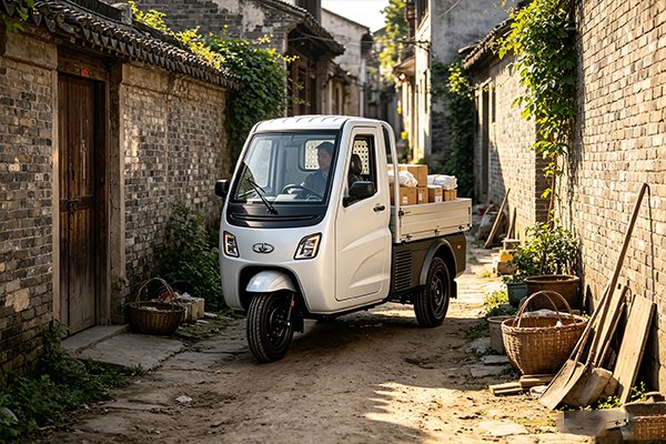 QIDI Nio-T1 tech-savvy enclosed cab light three-wheeled truck, 7.5kW motor, 65Ah LFP battery, smart LCD cockpit, EPS steering, reversing camera