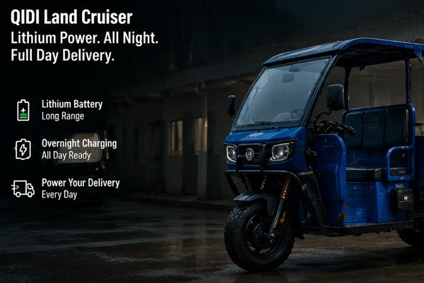 QIDI Land Cruiser lithium battery electric cargo trike charging overnight for full day logistics delivery