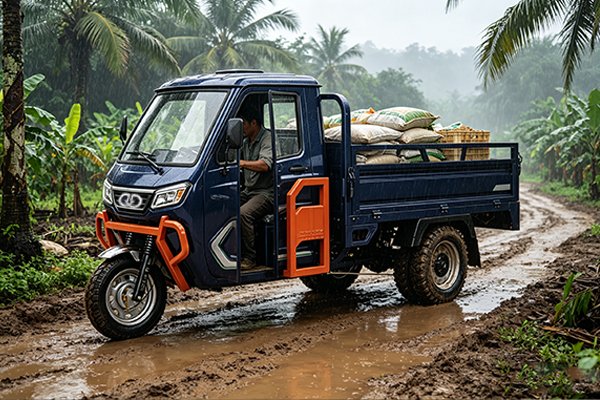 QIDI Thunder E1 fully-enclosed electric cargo tricycle with 1600×1100mm cargo bed, deployed for all-weather last-mile delivery and urban parcel logistics
