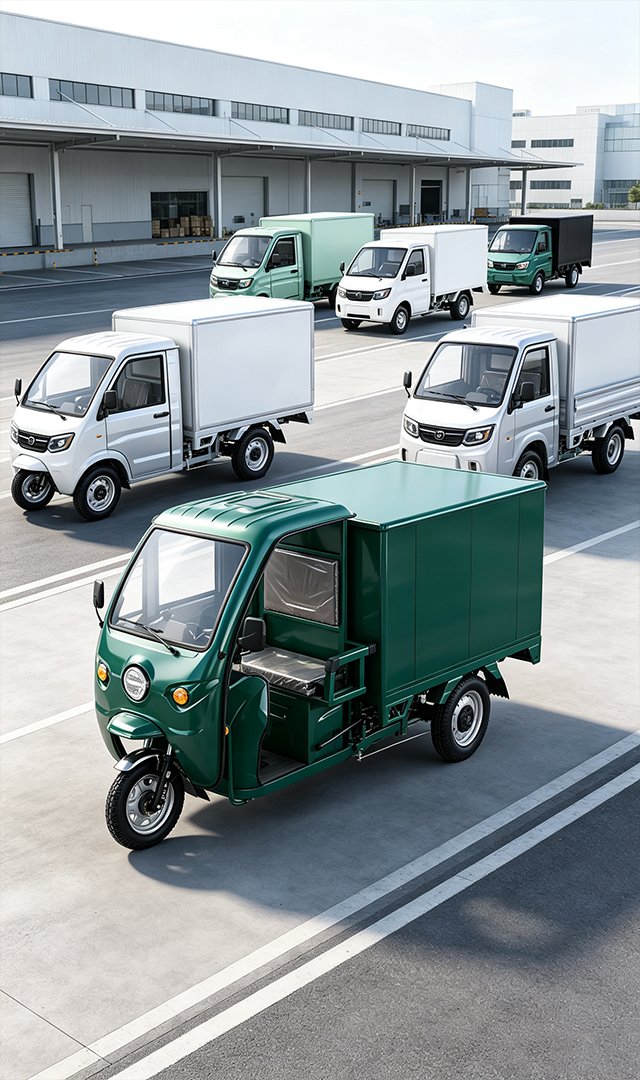 QIDI SwiftHaul electric refrigerated delivery tricycle with insulated cargo box, blue and white urban logistics vehicle for last-mile cold chain delivery across global markets