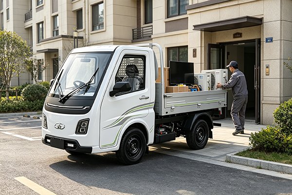 QIDI Nio-T T8 electric four-wheel truck light luxury edition, 7.5/15kW dual motor, 72V LFP battery, 2080mm cargo box, 1000kg payload, 150km range, for premium logistics and VIP shuttles