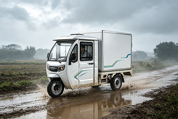 QIDI SwiftHaul R1 electric tricycle with refrigerated display case, 970L cargo volume, 0°C to -20°C cooling range, 60V45AH battery, for cold chain last-mile delivery and mobile vending