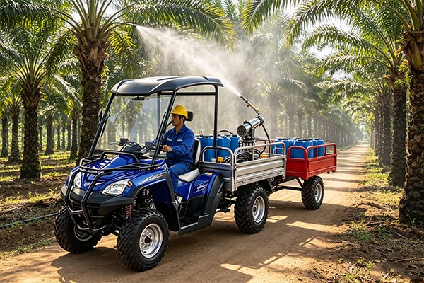 QIDI Tank M+ electric 4-wheel UTV ATV, 72V 15kW motor, switchable 2WD/4WD, 2200x1400x600mm cargo box, rear-mounted 12V water pump, tow-behind 300-1000L water tank trailer, electric feed fertilizer spreader, for farm irrigation ranch feeding orchard spraying