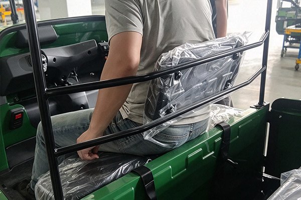 EasyGo TukTuk wishbone front fork and independent rear suspension with enclosed cabin interior